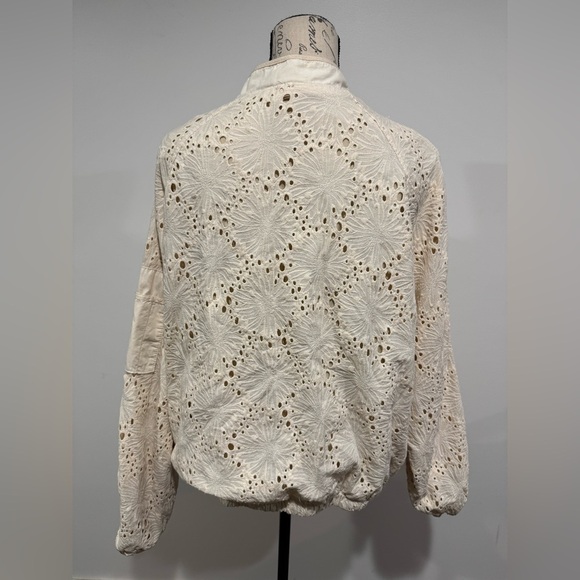 Free People Jacket Women’s Small Daisy Jane Eyelet Bomber Zip Up Ivory Boho - Picture 6 of 11